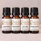 Everyday Essentials Starter Kit with four 10ml bottles of Lavender, Peppermint, Tea Tree and Sweet Orange essential oils.